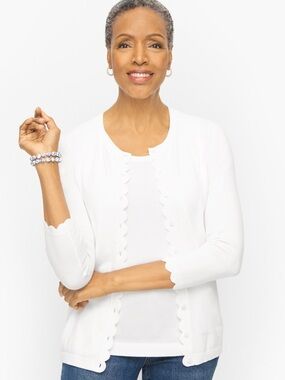 Talbots Charming Cardigan White Scalloped - Size XS - NWOT